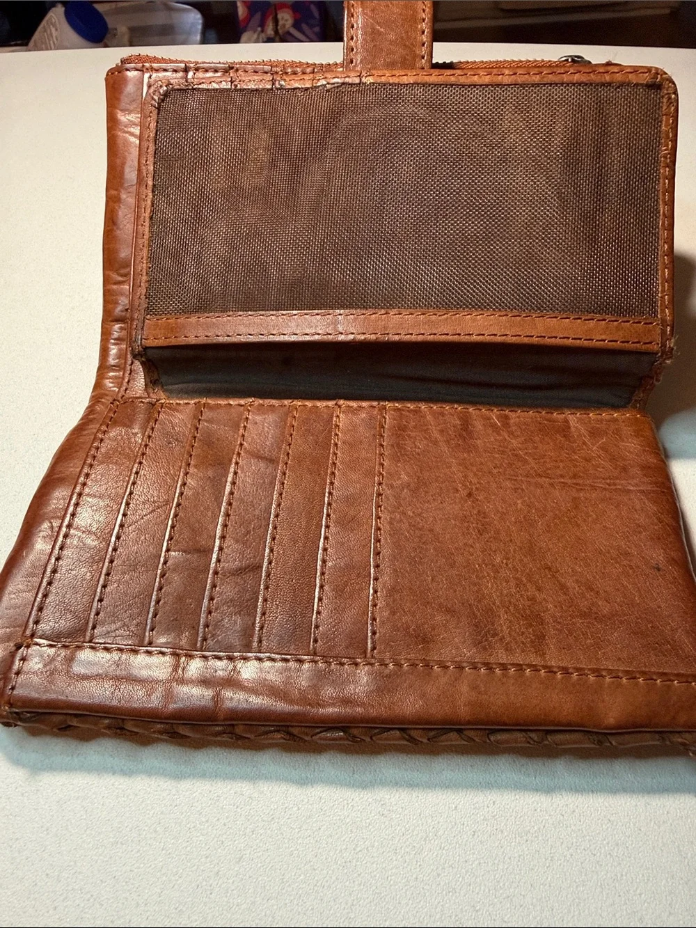 Woven Vilenca Holland Leather Wallet - Cognac Brown